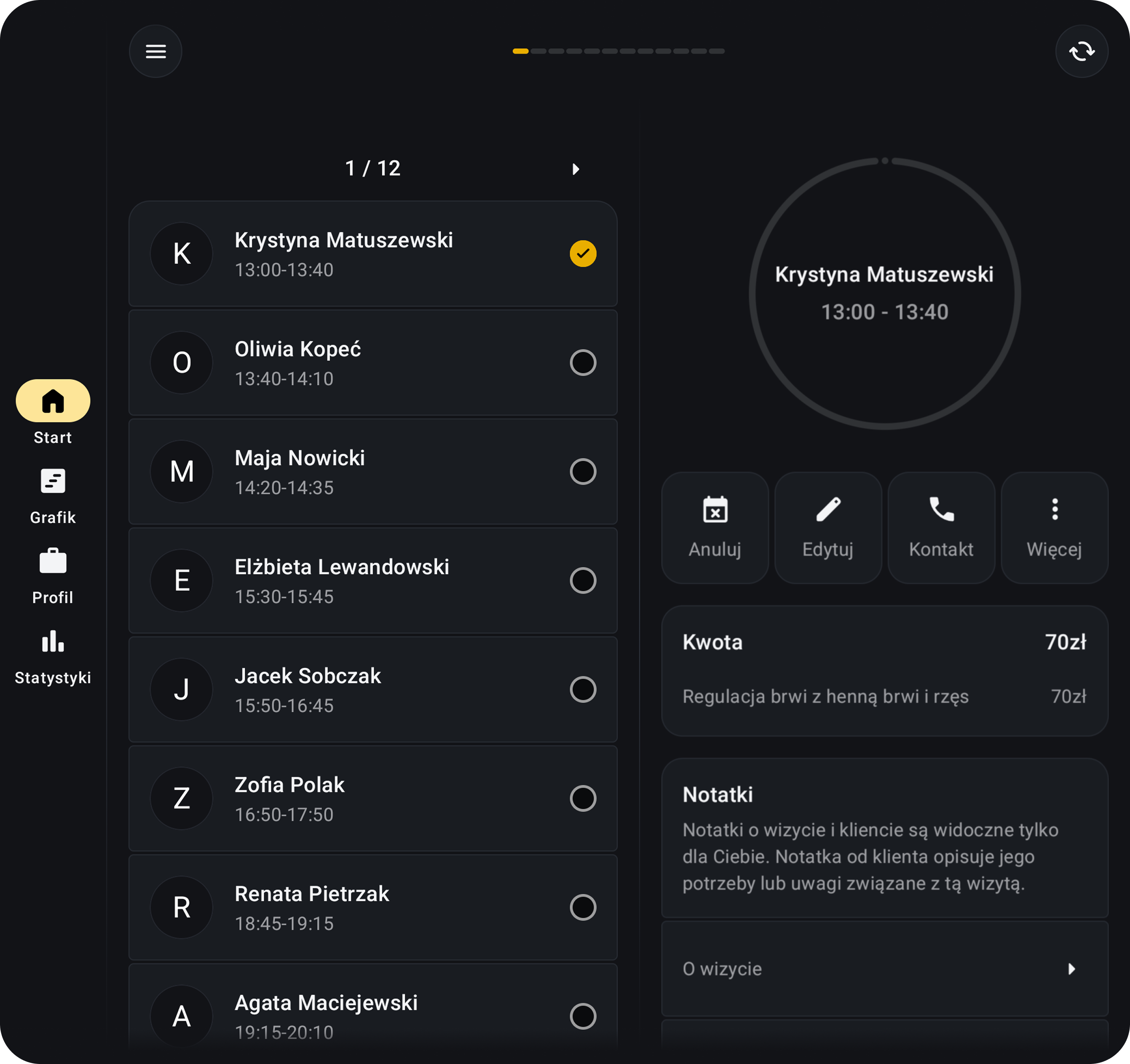 Интерфейс приложения Tubro с календарём записей и управлением визитами